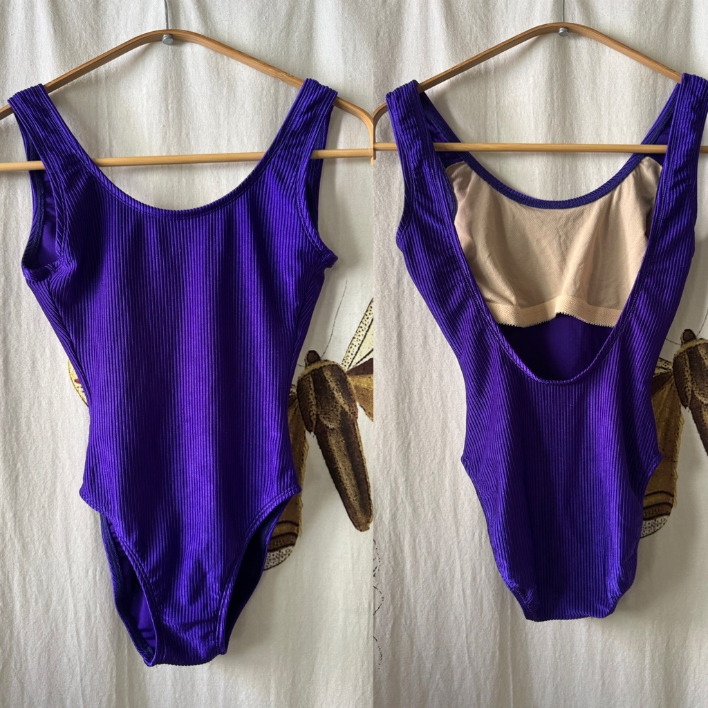 Women’s Vintage 80s Catalina Purple One Piece Swimsuit Retro Backless